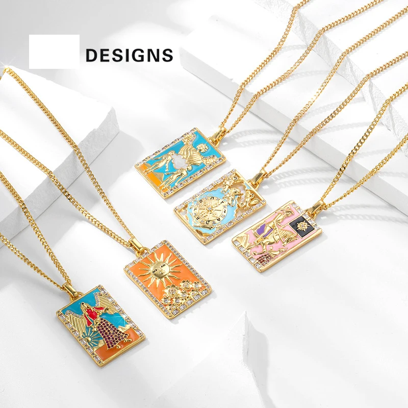 Ожерелье Ohemian в виде карты Таро прямоугольная подвеска металлическая цепочка