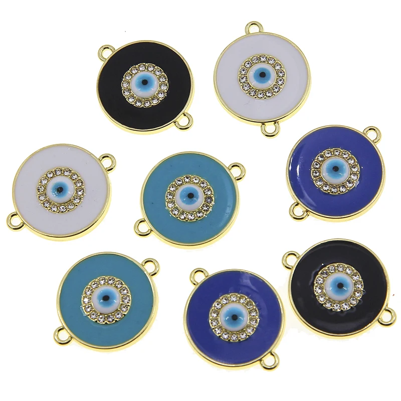 

50pcs Wholesale DIY KC Gold Color Enamel Charms Evil Eye Connector Accessories For Greek Eye Bracelets Earrings Making