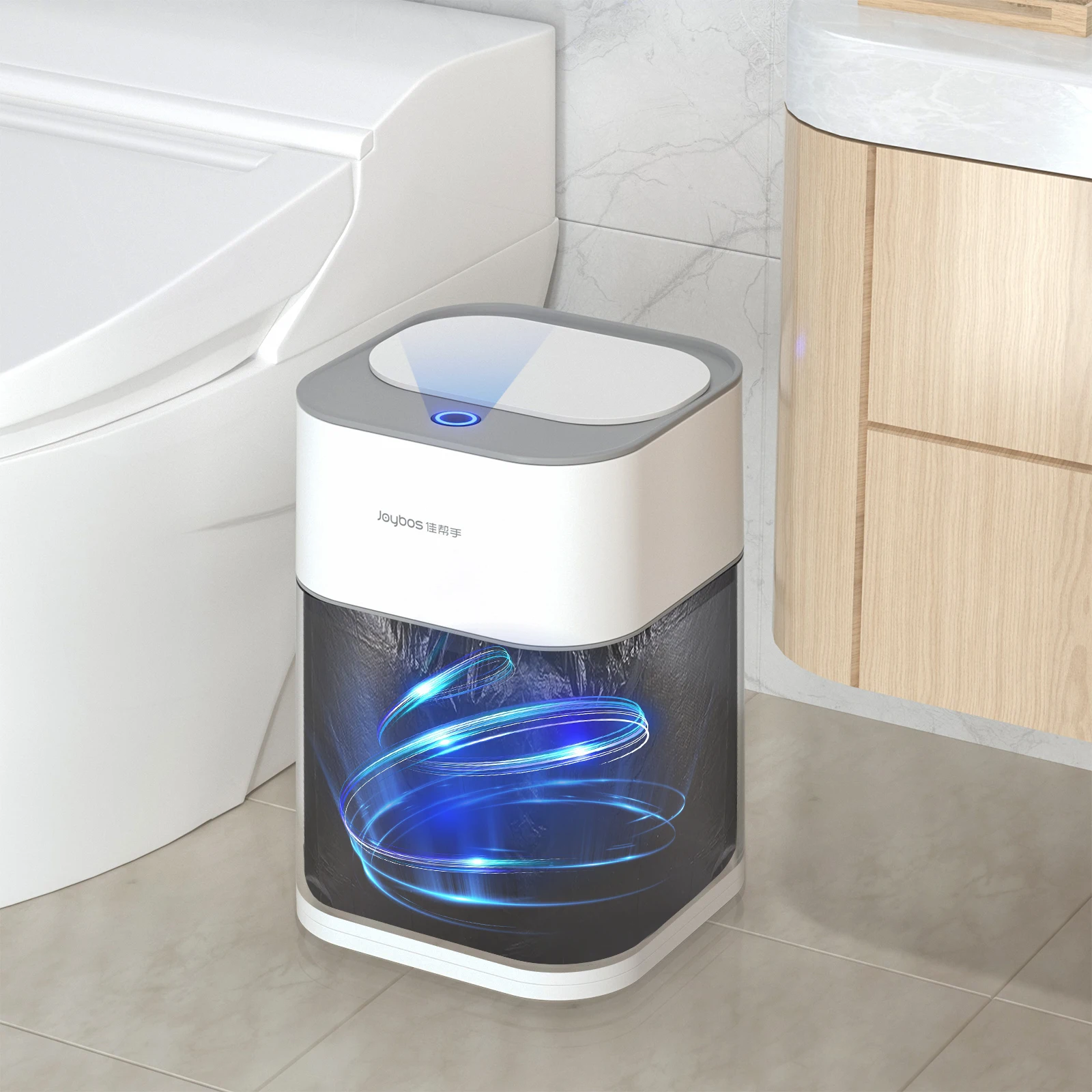 Automatic Adsorption Electronic Trash Can White Touchless Garbage Bin For Kitchen Bedroom