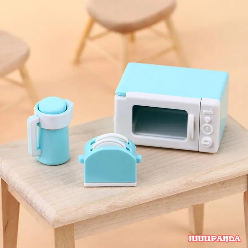 

3Pcs/Set 1:12 Dollhouse Miniature Simulation Mini Microwave Oven Bread Maker Kettle Kit Model Kitchen Cookware Accessor Toys