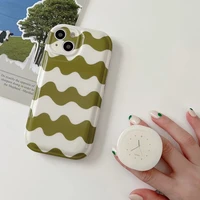 ins korean mustard green wave pattern case for iphone 13 pro max cover 11 12 pro x xs max xr 7 8 plus se 2020 back capa coque