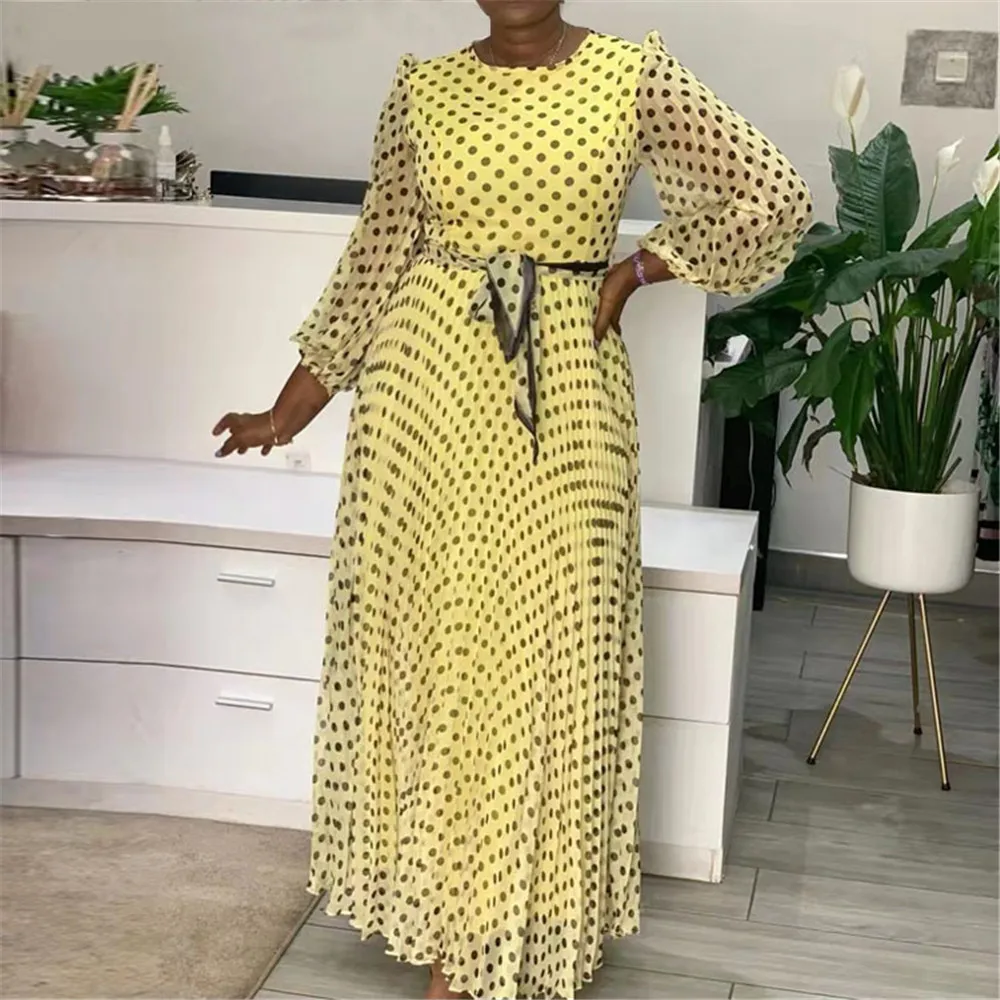 

Dress Fashion Round Neck Long Sleeve Large Swing Long Skirt Polka Dot Chiffon Dress Spring New Fashion 2022 Party Dresses
