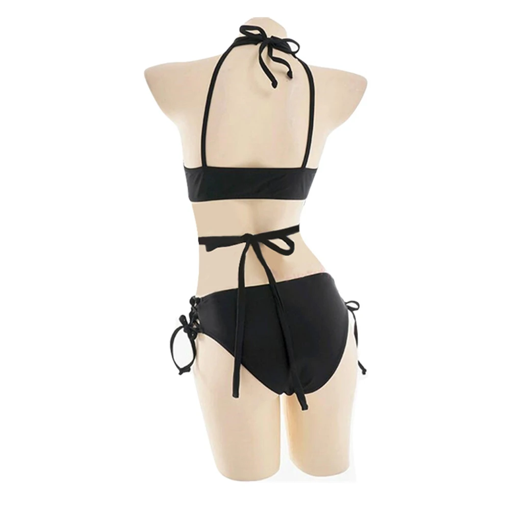 Anime Misa Amane Cosplay Costume Two Piece Swimsuit Women Girls Sexy Halter Cross Rope Bathing Suit Halloween Outfit