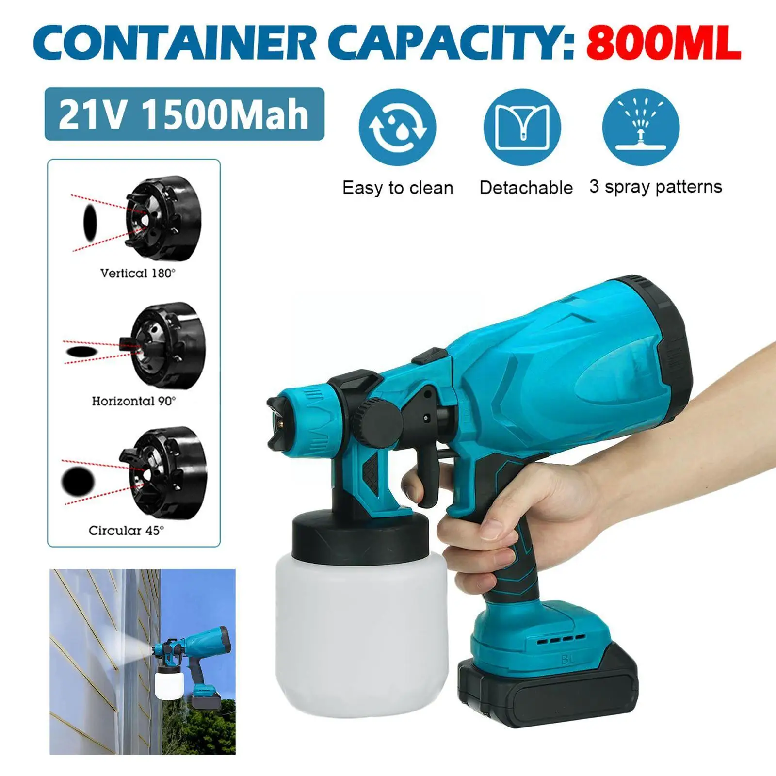 

Cordless Electric Spray Gun 800ML HVLP Home Paint Sprayer Flow Control Airbrush Easy Spraying Clean for Makita 21V Airbrush O1Z4