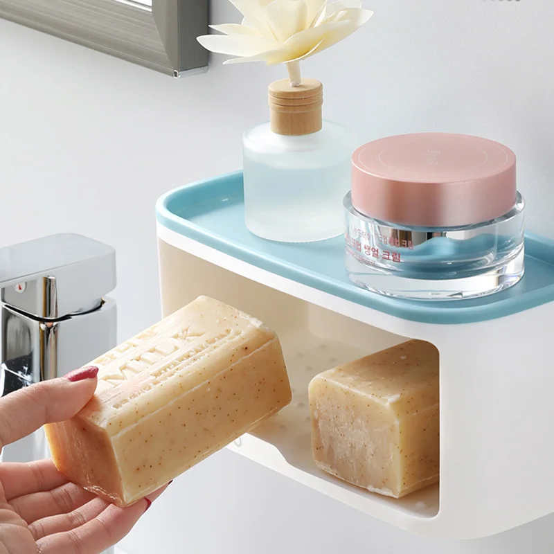 ecoco soap dishes box wall mounted shower soap tray holder for bathroom multifunction storage basket soap rack shelf tools free global shipping