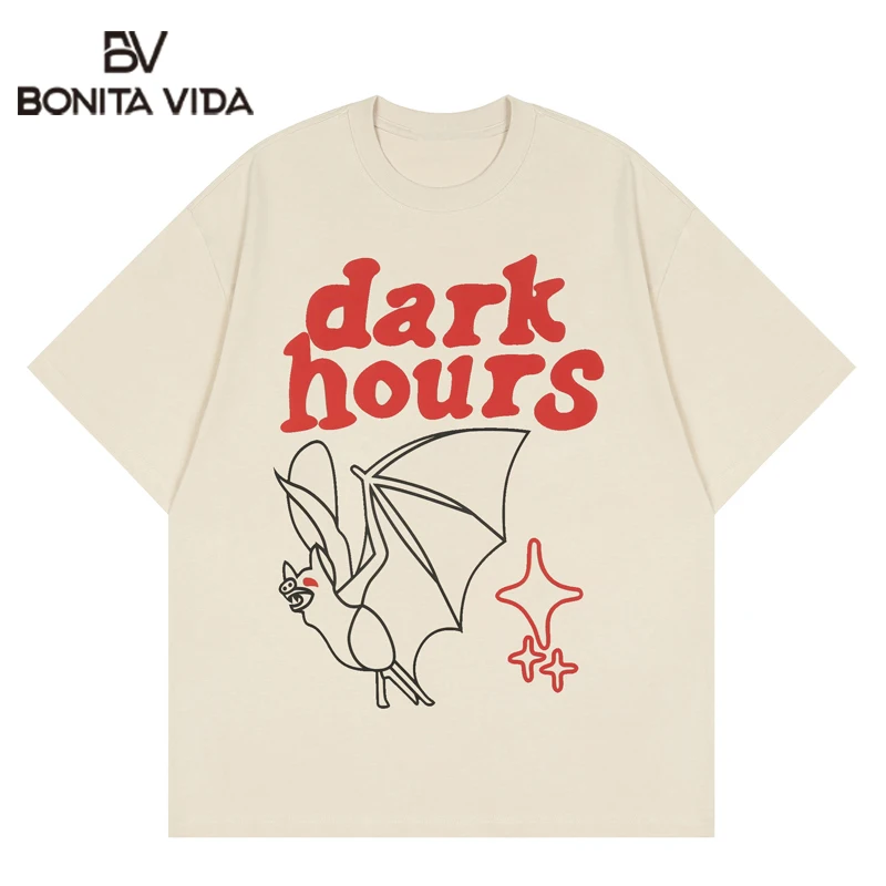 

Футболка мужская с надписью летучая мышь, уличная одежда в стиле Харадзюку, Повседневная Свободная рубашка с коротким рукавом в стиле хип-х...