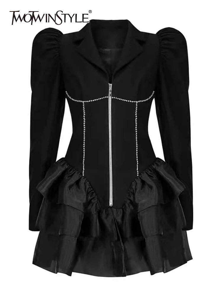 

Женское мини-платье TWOTWINSTYLE, белое однотонное платье с отложным воротником, длинными рукавами и высокой талией, осенняя одежда, новинка