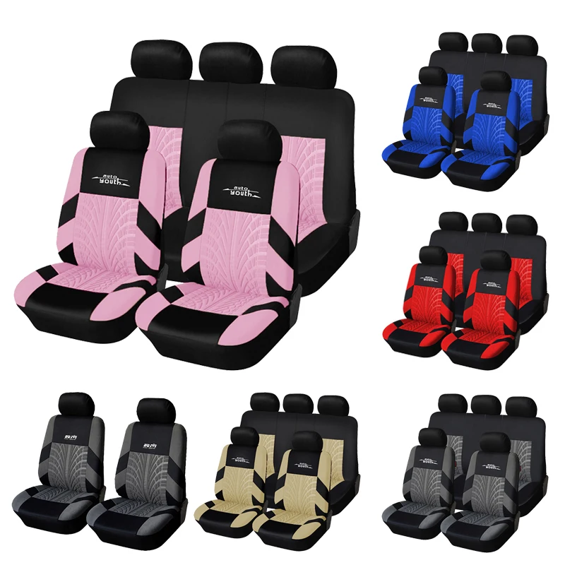 

AUTOYOUTH Full Car Seat Covers Set Universal Polyester Fabric Auto Protect Covers Car Seat Protector Pink for Women Girls