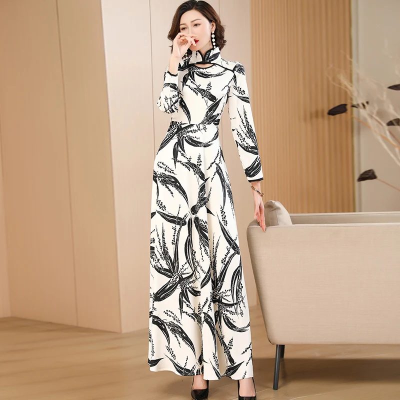 

Original Design Chinese Style Floral Long Dress Wrist Sleeve Women Luxury Evening Dresses Vintage Party Wedding Dress Robe