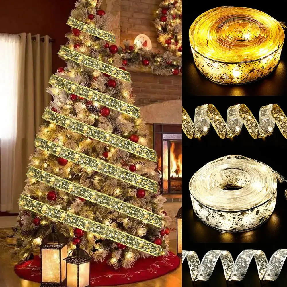 

2M 20 LED Christmas Ribbon Fairy Light Christmas Tree Ornaments For Home Xmas Bows String Lights Navidad Natal New Year 2023