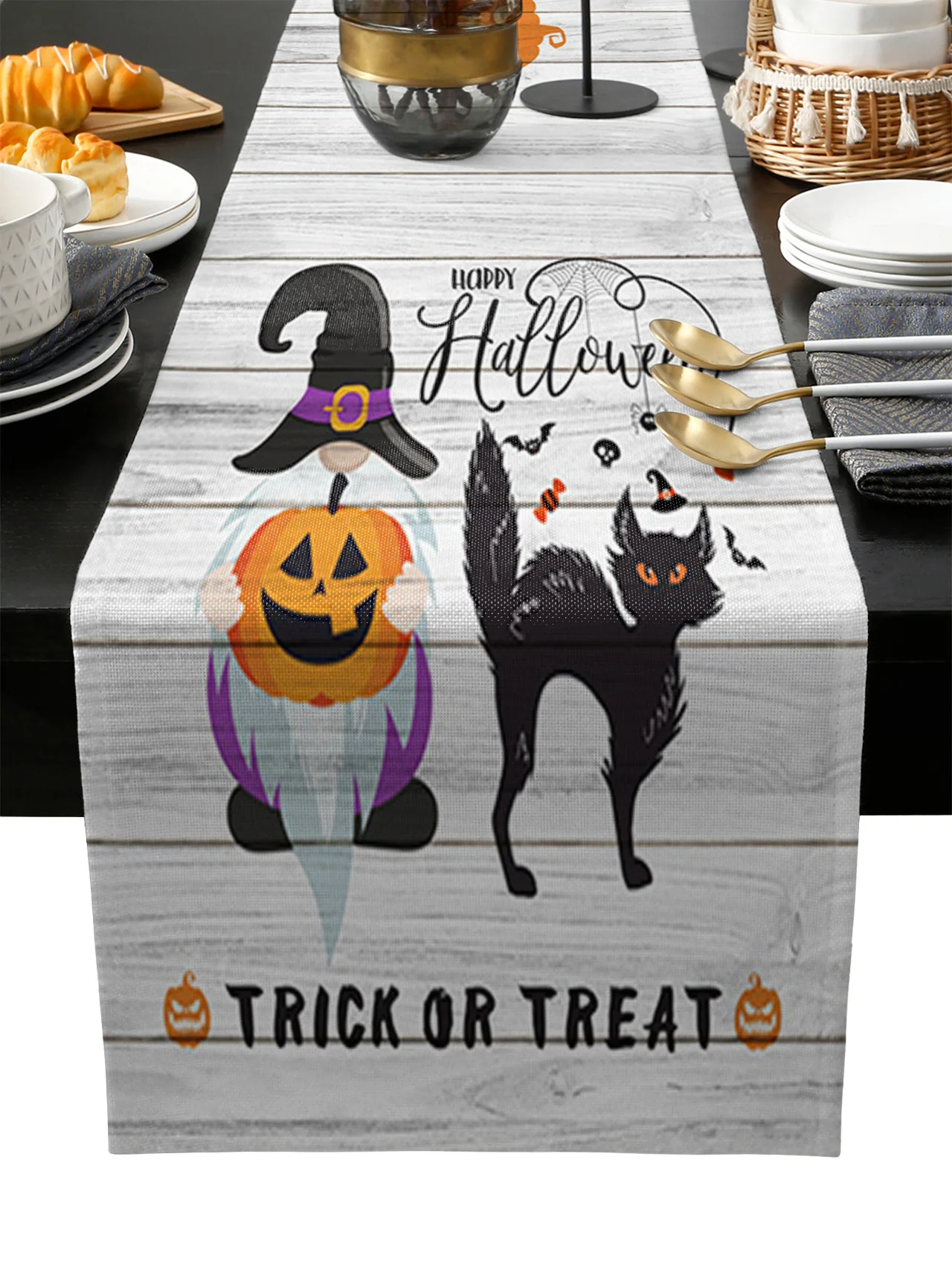 

Halloween Pumpkin Gnome Bat Table Runner Wedding Festival Table Decoration Home Decor Kitchen Table Runners Placemats