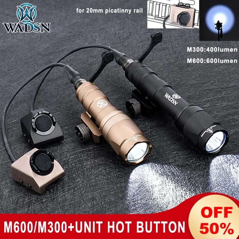 

Wadsn M600C Flashlight Metal Unit HotButton Pressure Switch Fit Picatinny SFM300 Tactical ScoutLight Airsoft Hunting Weaponlight