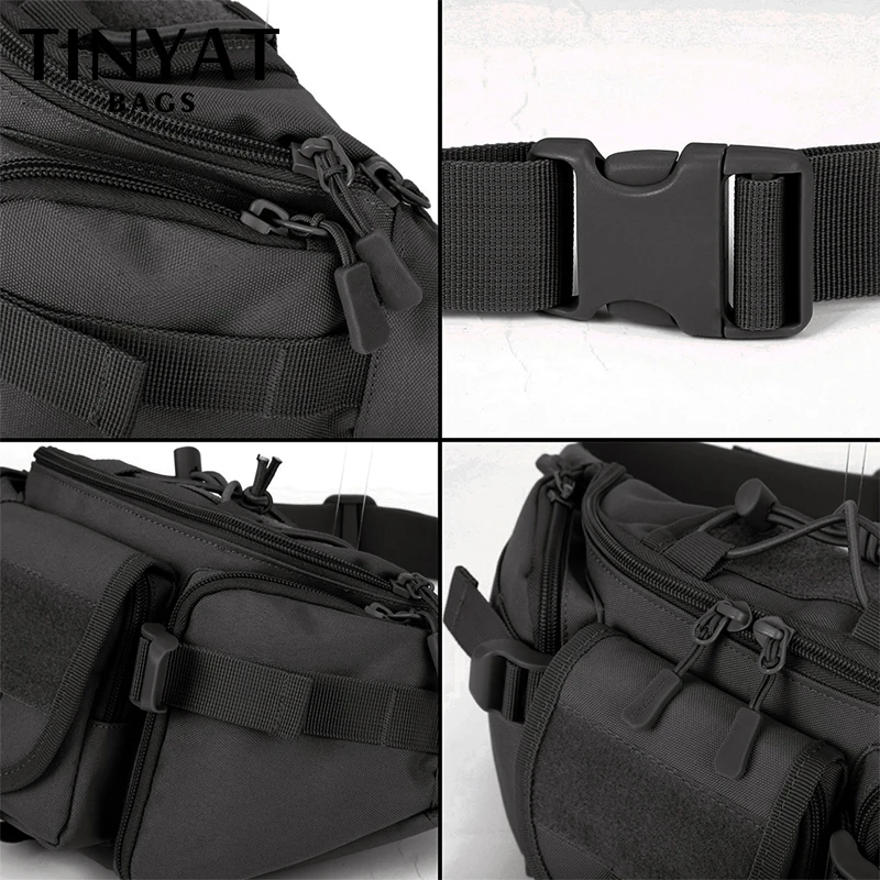 TINYAT Tactical Men's Waist Bag Waterproof Phone Military Belt Bag Pouch Large Black Outdoor Hiking Fanny Pack Fishing Crossbody