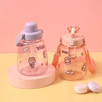 1100ml straw water bottles with stickers cute big belly bottle for water cup outdoor fitness sports bottle kettle large capacity