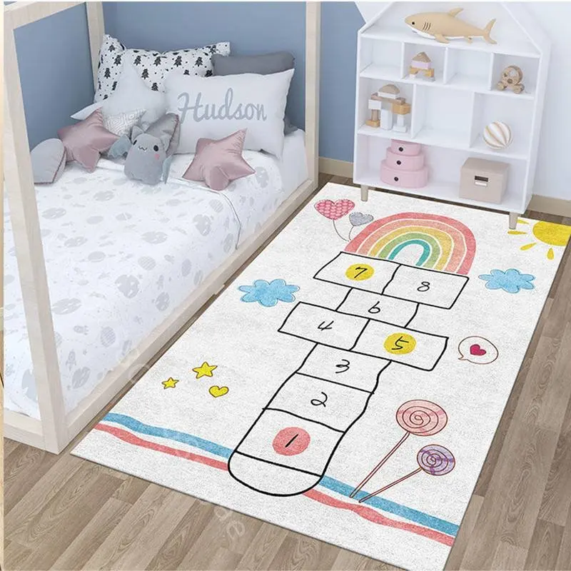 

Jumping Plaid Carpet Children's Play Mat Non Slip Bedside Area Rugs Living Room Home Decoration Balcony Washable Soft Mats Gifts