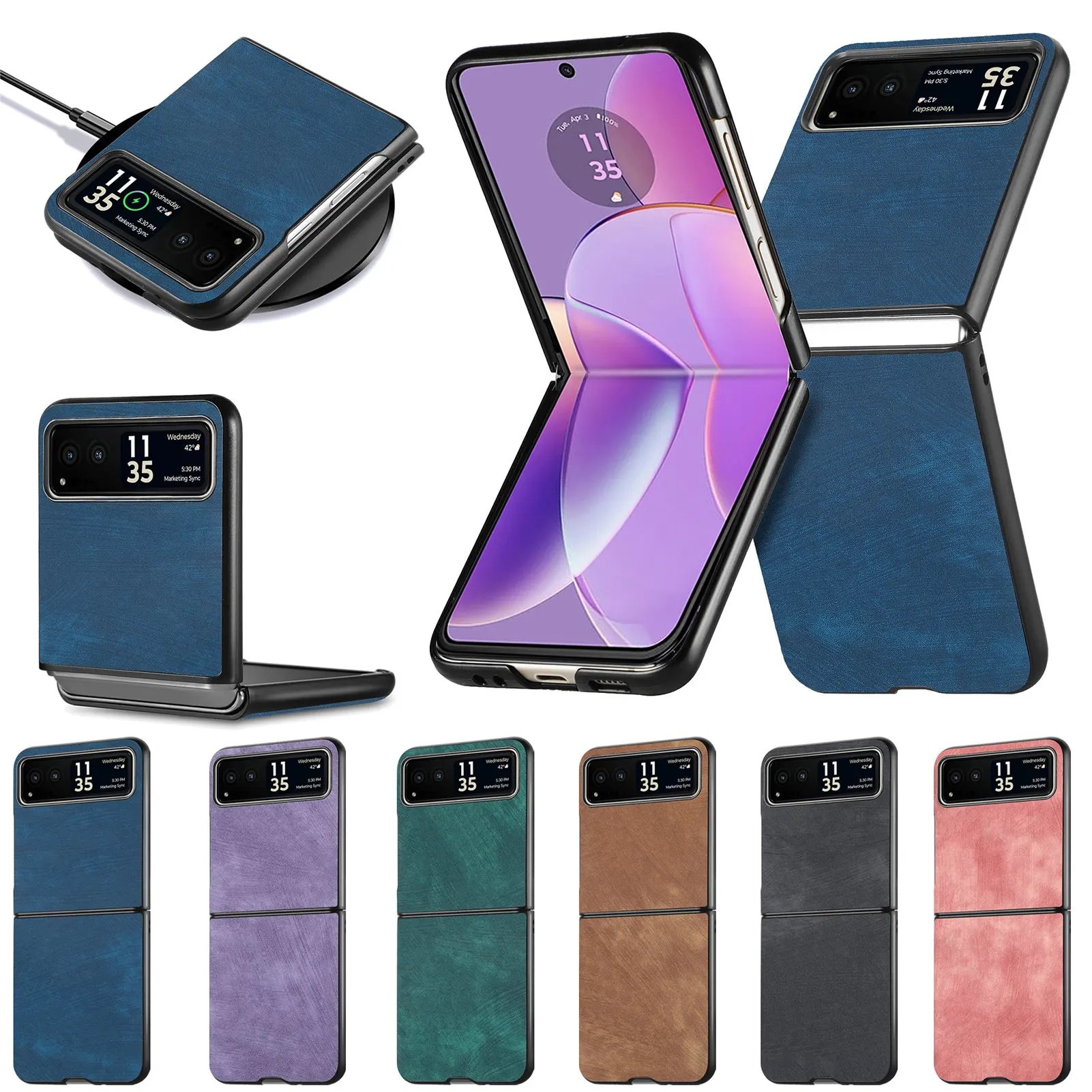 

For Motorola Moto Razr 40 Ultra Flip Phone Case Retro PU Leather Ultra Slim Protect Fundas Shockproof Hard PC Back Cover 2023