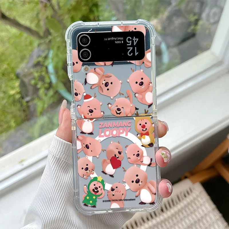 Ins Korea loppies Magsafe Магнитный чехол для телефона Samsung Galaxy Z Flip 3 4 5 6 5G Мягкий прозрачный