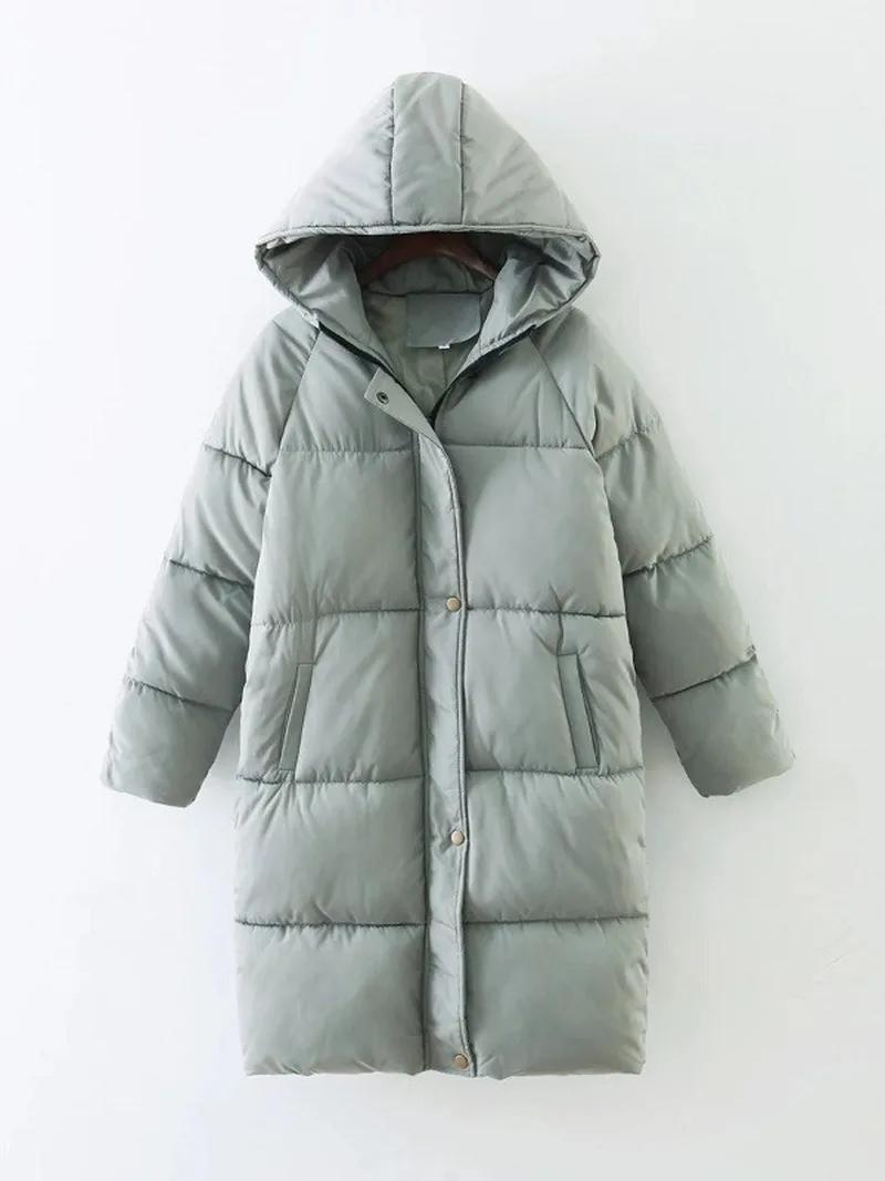 2023 New Fashion Winter Down Padded Jacket Women Mid-length Thick Loose Large Jacket Women Hooded Collar Solid Color  Jacket
