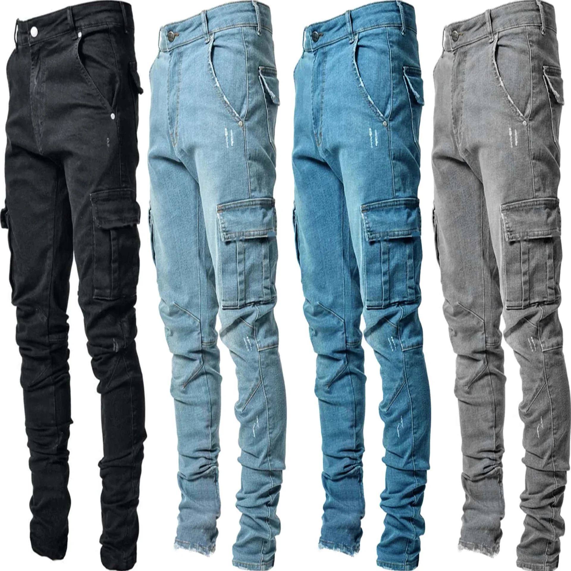 

Men's Trendy 2023 Casual Elastic Multi-pocket Pencil Pants Slim Fit and Thin Denim Workwear Explosion Style