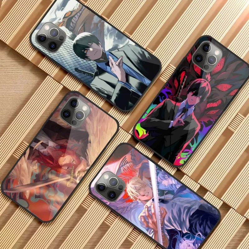 

Чехол для телефона с мультяшным аниме бензопилой для iPhone 14 13 12 11 XS X 8 7 6 Plus Mini Pro Max SE 2022, стеклянный чехол для телефона