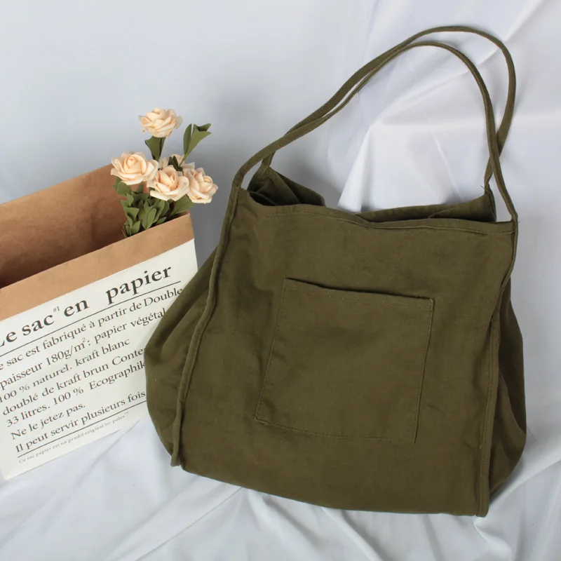 

Women Shoulder Bag 2022 Canvas Tote Bag Girl Shopper Fashion Casual Solid Color Large Capacity Retro Thin Shoulder Strap Handbag