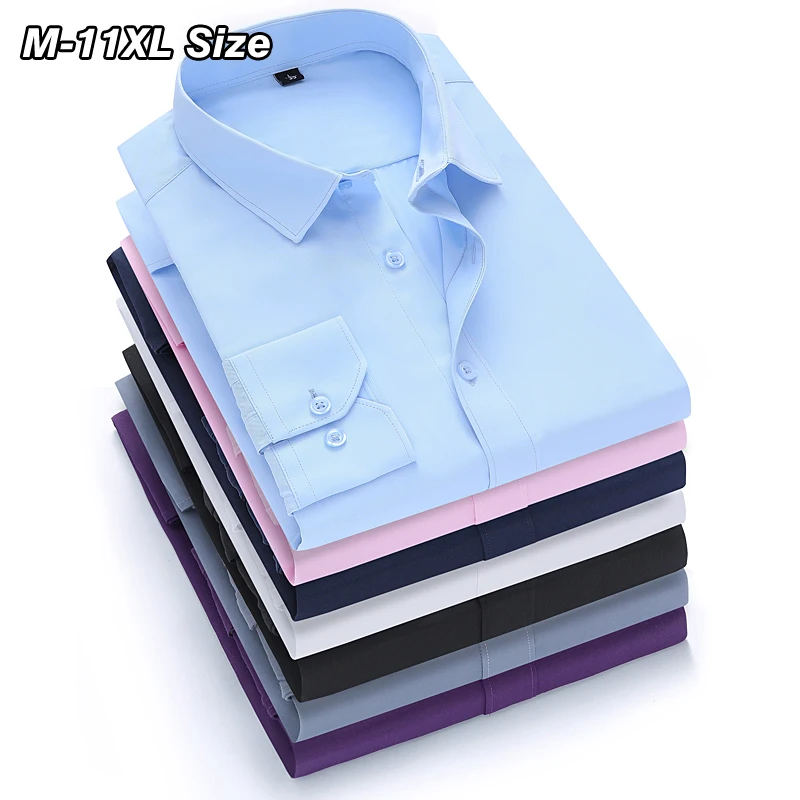 

7XL 8XL 9XL 10XL 11XL Men's Long Sleeve Shirt Plus Size Solid Color Formal Business Professional Office Basic Top Black White