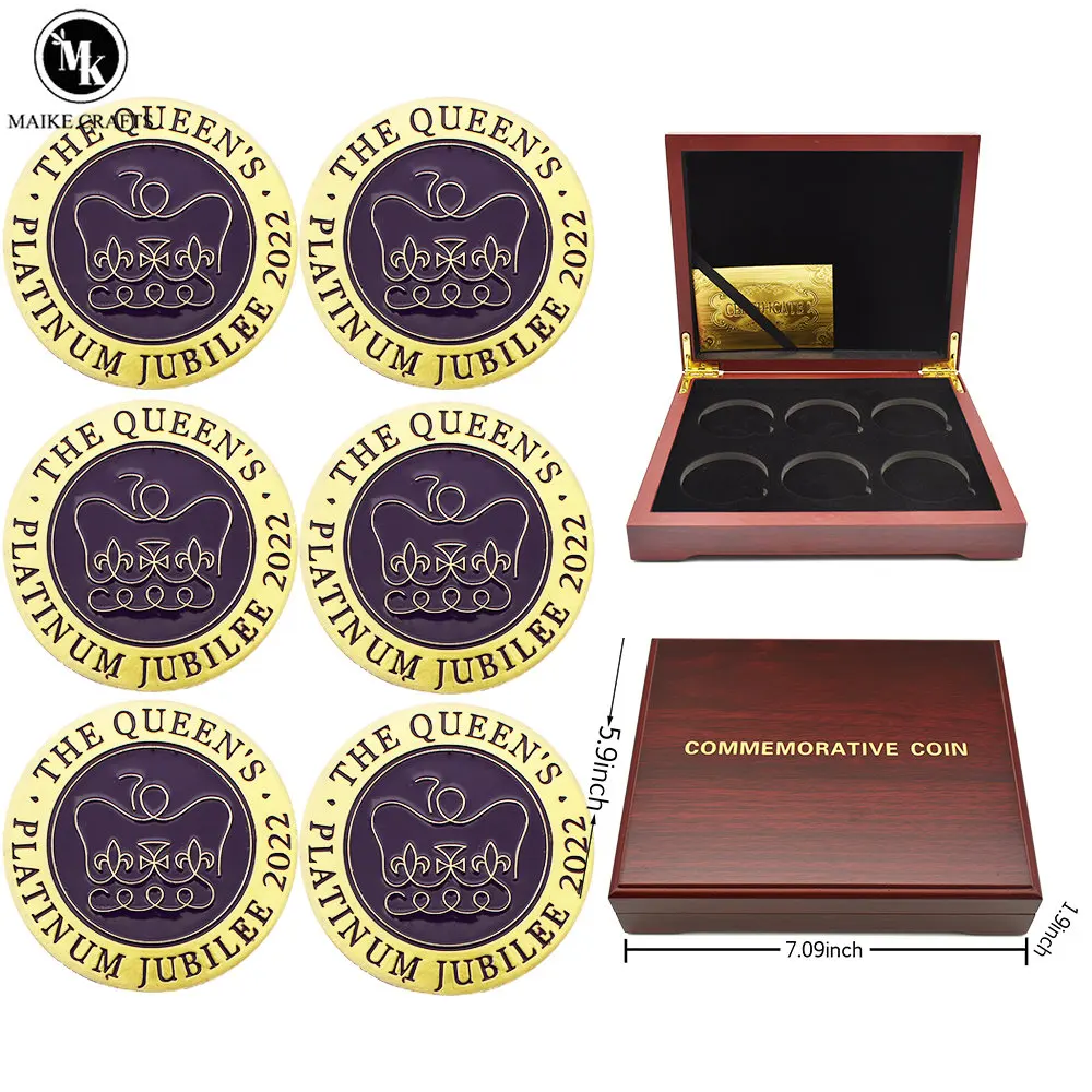 

6pcs/box Queen Elizabeth II's 70th Anniversary Commemorative Coin Platinum Jubilee British Monarch Metal Badge Collection Gift