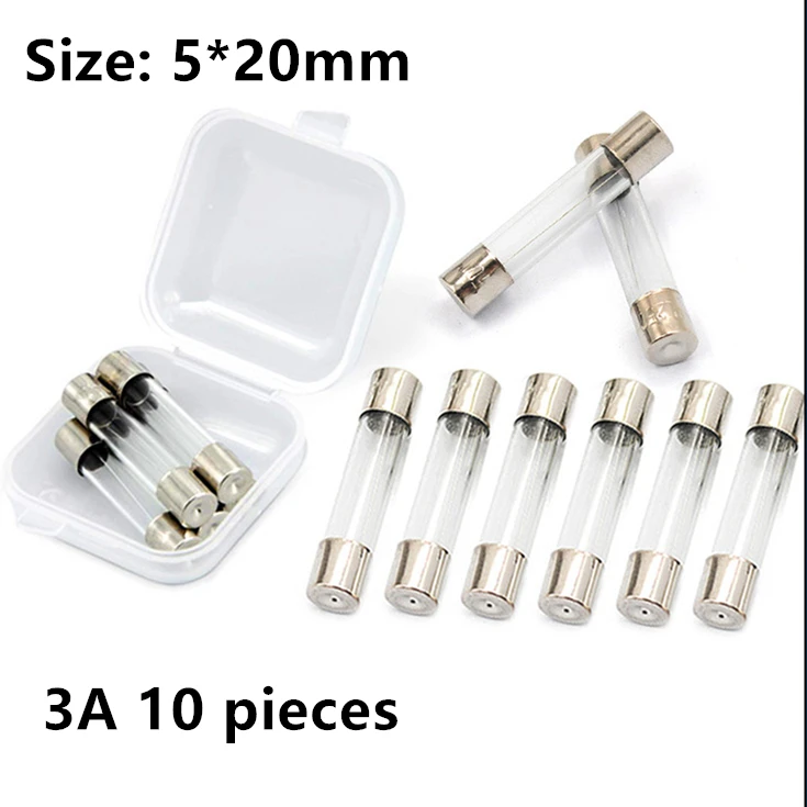 

Предохранители 5x20 мм, 10 шт., Стеклянные Предохранители 1 2 3 5 6 8 10 15 20 30A для реле печатного оборудования