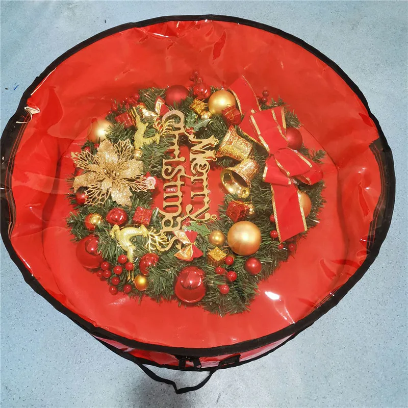 

Прозрачная крышка для рождественского венка, сумка для хранения с ручкой, складная, устойчивая к разрыву, Рождественский Декор, органайзер ...