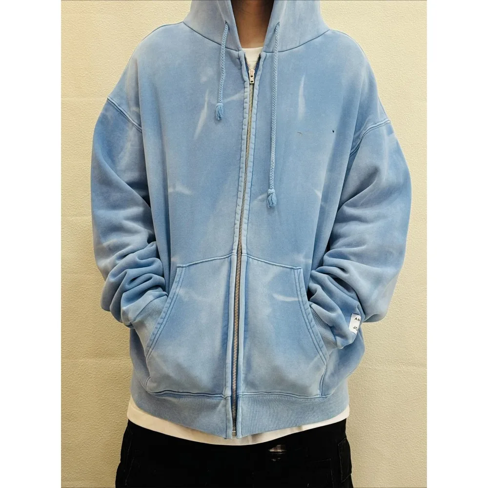 NIGO Мужская стираная синяя волна с буквенным принтом на молнии толстовка длинными