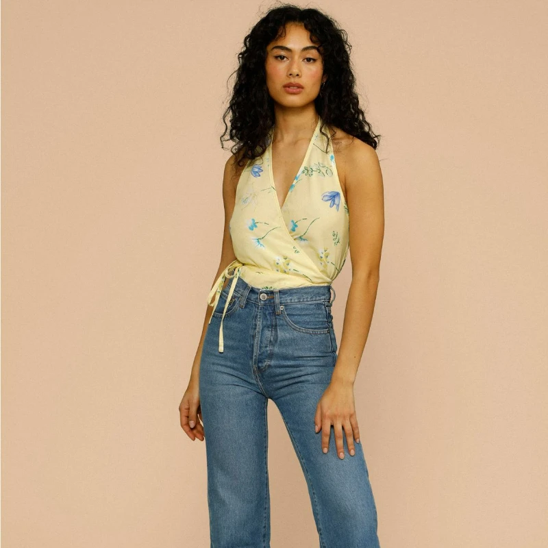 

Женский Простой повседневный жилет с принтом, с лямкой через шею и открытой спиной, на бретельках, с V-образным вырезом, без рукавов, 2023