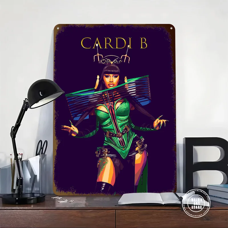 Фото Постер с портретом Cardi B в стиле поп-арт, винтажные металлические таблички на заказ, настенное искусство, ретро-пластиковая табличка для декора спальни, игровой комнаты, декор для стены №2