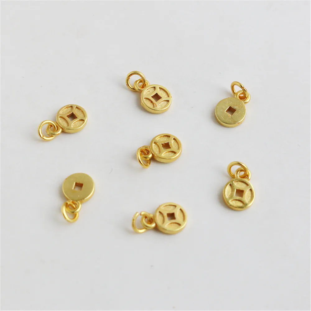 

18K gold bag color protection sandblasting gold matte retro coin 6mm Tag Bracelet Necklace DIY Earrings accessories