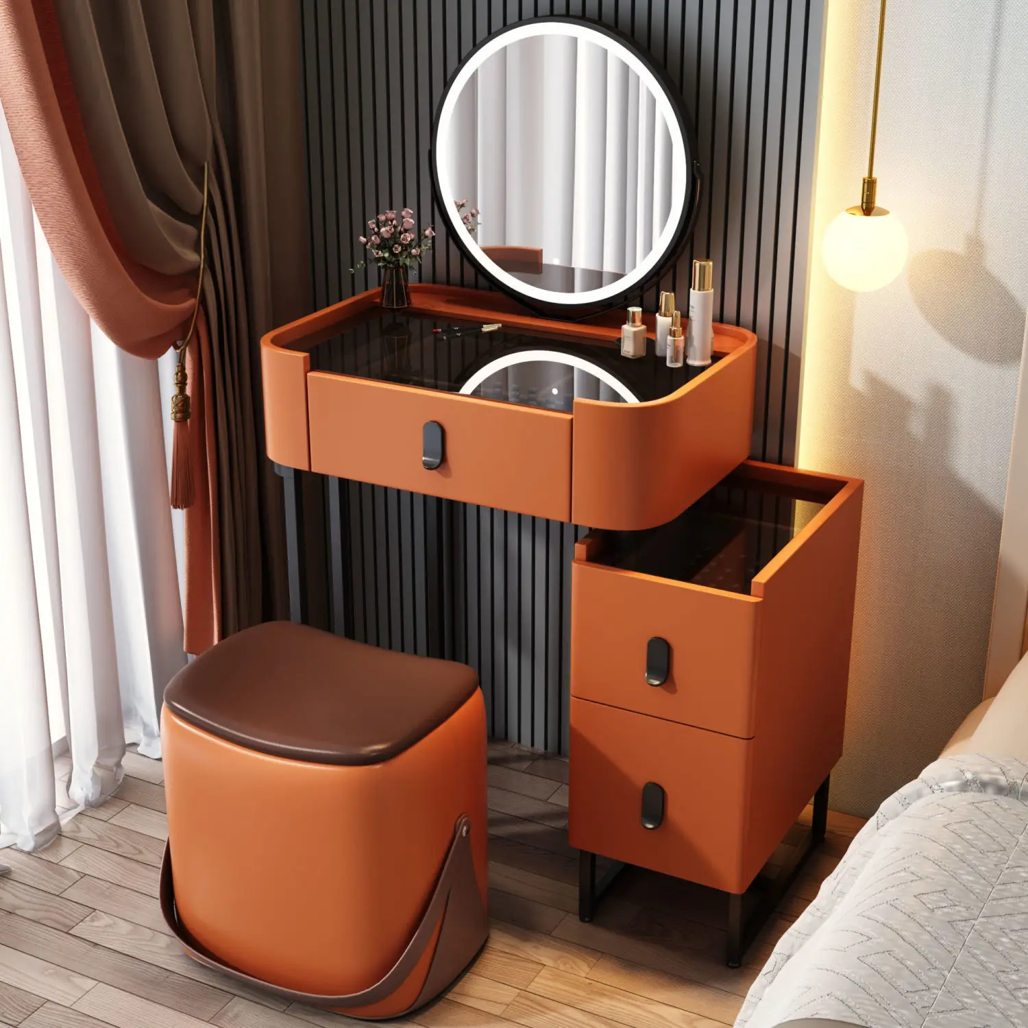 

vanity Dresser Multifunctional Dressing Table Girls Bedroom Dressing Table storage Chair Creative Solid Wood makeup Table Girl