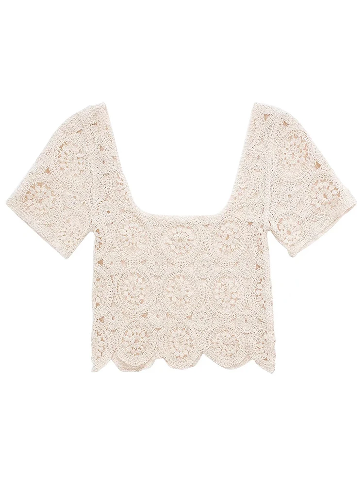 

Женский топ в стиле ретро YENKYE, бежевый топ с вырезами, Укороченная рубашка, шикарные женские летние топы, 2022