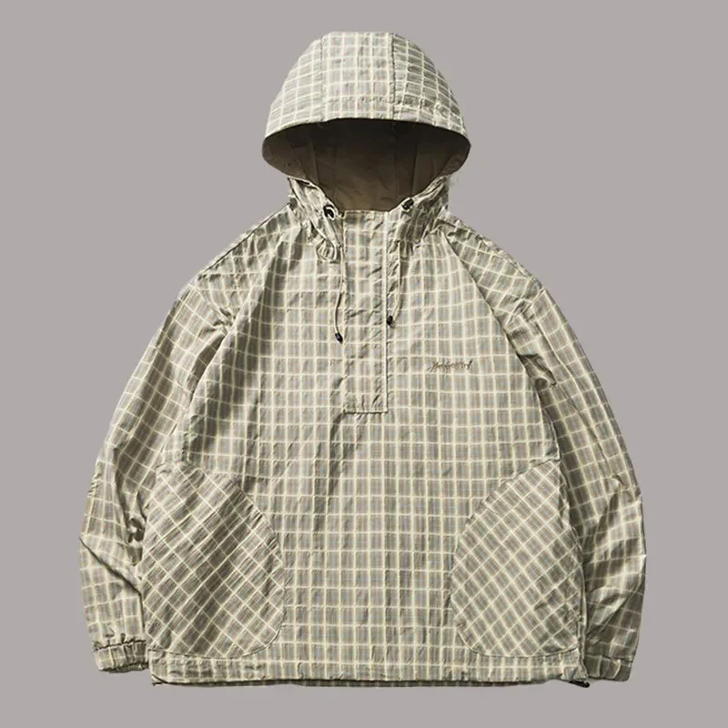 

Осень 2023, Мужской пуловер с капюшоном в клетку, куртки-бомберы и пальто, уличная одежда в стиле Харадзюку, свободная ветровка, толстовка, куртки унисекс