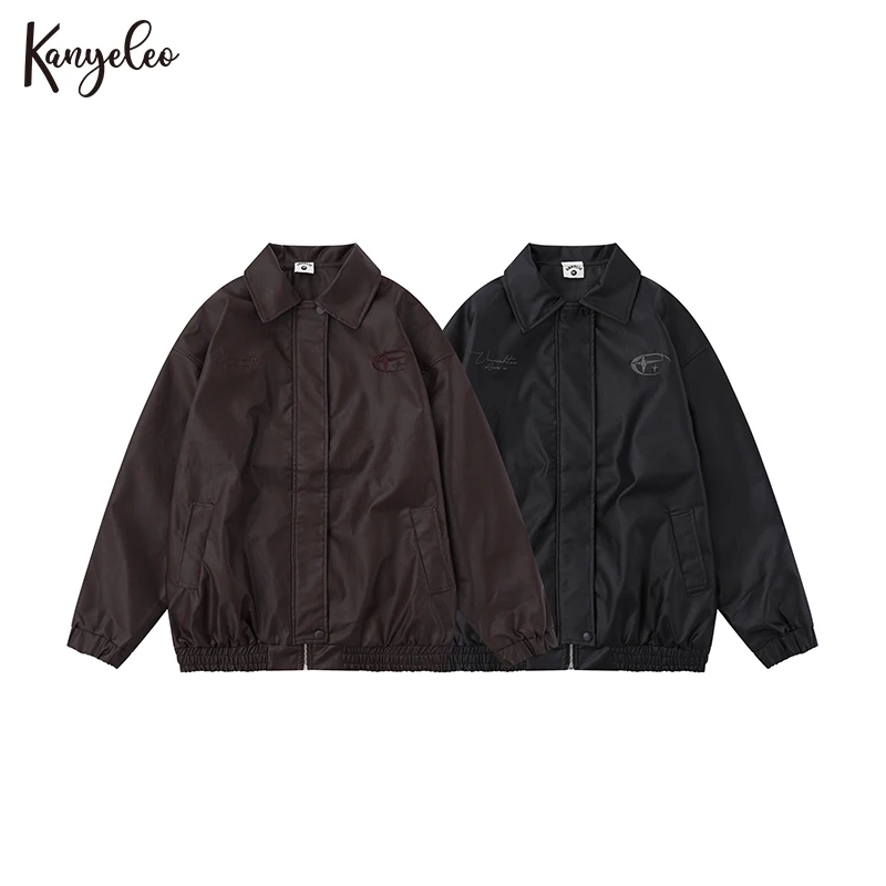 

Женская винтажная кожаная куртка, коричневая Черная куртка с отложным воротником, весна-осень 2023