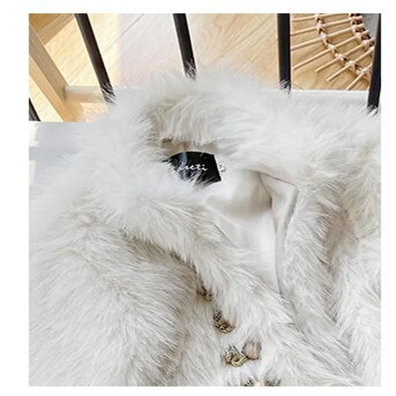 New imitation fox fur jackets womens coat female clothes British style fashion gold wire buckle winter young retro white