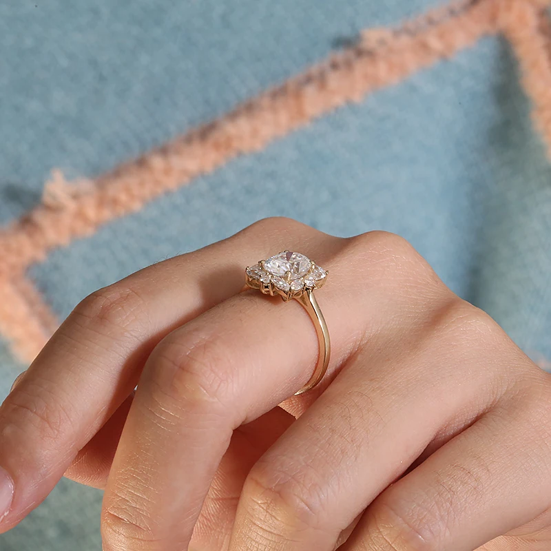 Real 14K Gold Center 2.0ct Oval Cut Moissanite D VVS Engagement Rings for Women Anniversary Gift