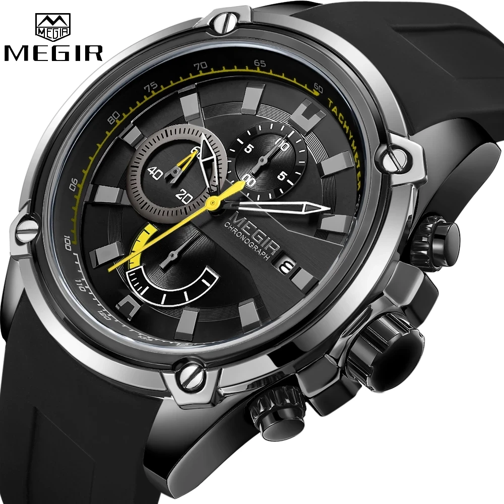 

MEGIR Mode Männer Uhr Top Marke Luxus Chronograph Wasserdicht Sport Herren Uhren Silikon Automatische Datum Military Armbanduhr