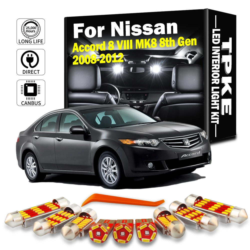 TPKE, 17 шт., внутренняя искусственная лампа в комплекте для Honda Accord 8 VIII MK8, 8 поколения, 2008, 2009, 2010, 2011, автомобильная Внутренняя купольная лампа для карты