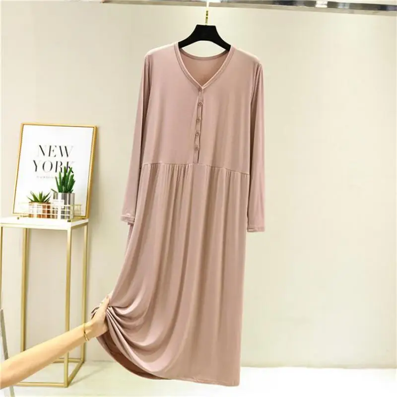Breastfeeding Nightdress For Pregnant Woman V Neck Loose Buttons Long Nursing Pajamas Gown Maternity Clothes Plus Size enlarge