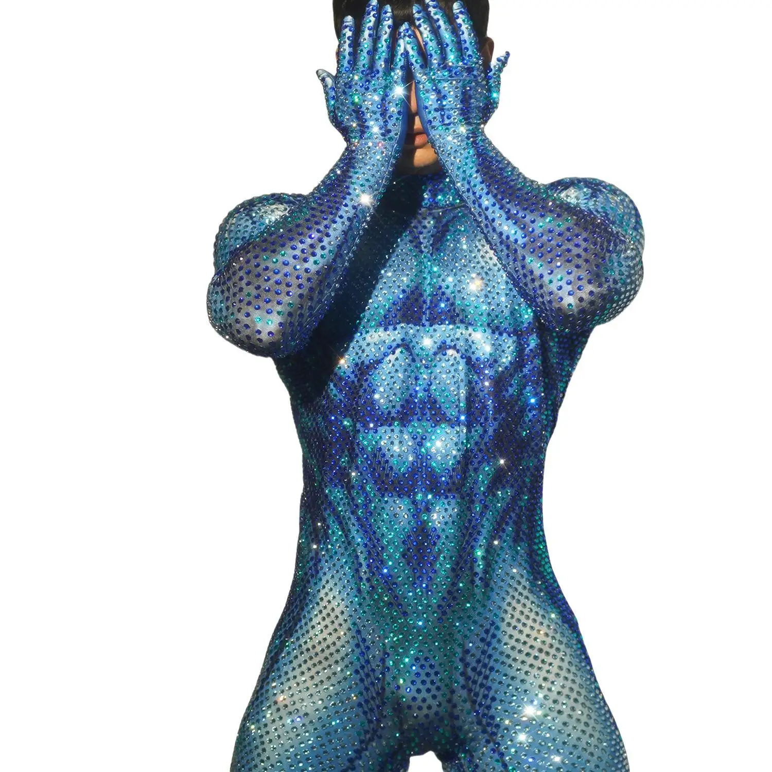 Комбинезон Juren мужской для танцев пикантный синий полноразмерный танцевальный