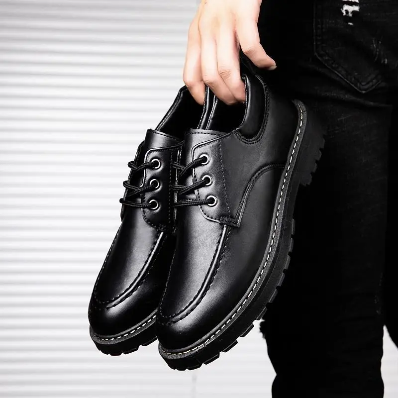 

Мужские зимние ботинки, повседневные кожаные официальные универсальные дышащие низкие кроссовки, черные британские деловые летние ботинк...