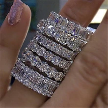 2022 Luxury Vintage Silver Color Wedding Band Eternity Ring for Women Big Gift for Ladies Love Wholesale Lots Bulk Jewelry R4577