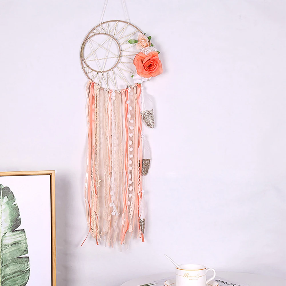 

Home Decor Window Artificial Flowers Gift Wedding Party Dorm Handmade Feather Door Living Room Wall Hanging Craft Dream Catcher