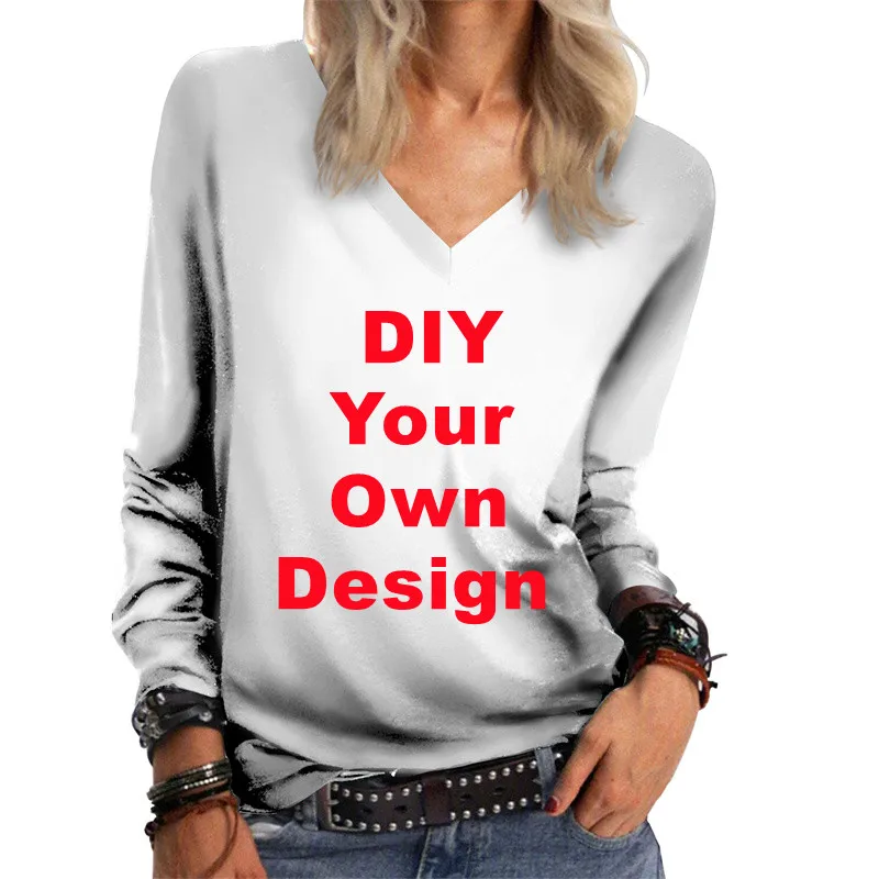 Женская футболка с длинным рукавом и 3D-принтом, с круглым/треугольным вырезом