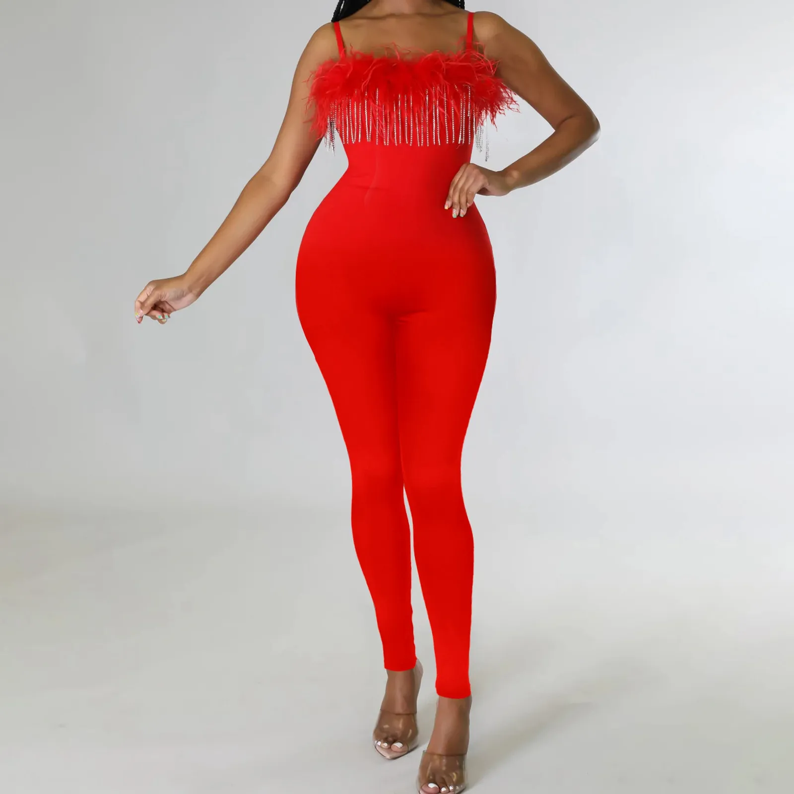 

Комбинезон женский эластичный с открытыми плечами, удобный длинный модный ромпер с высокой талией и широкими штанинами, одежда для осени