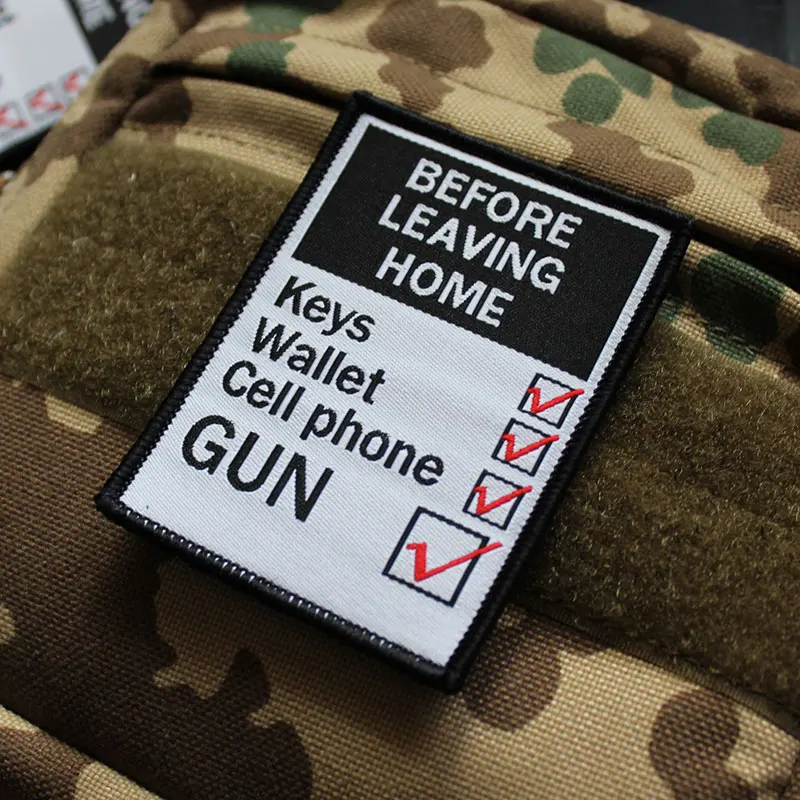 

Personality Embroidered Patches on Clothes BEFORE LEAVING HOME Confirm Your Belongings Tactical Morale Badge Hook and Loop Patch