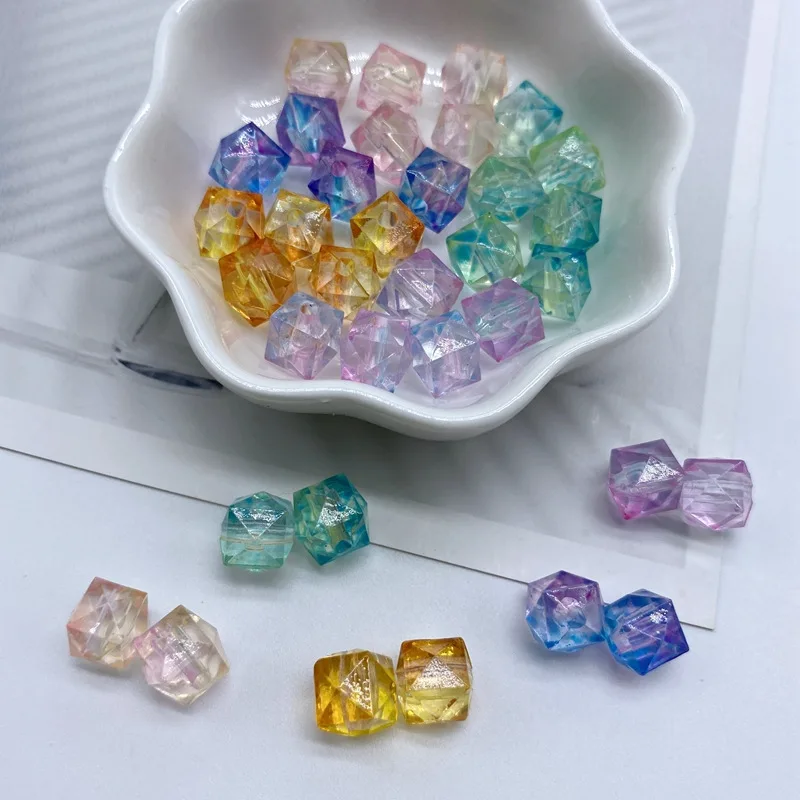 

500g/bag diy acrylic transparent two-color square bead through-hole